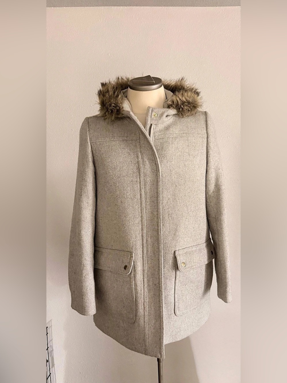 J.Crew Chateau Vail Parka Coat in Italian Stadium-Cloth Wool Blend Gray 14